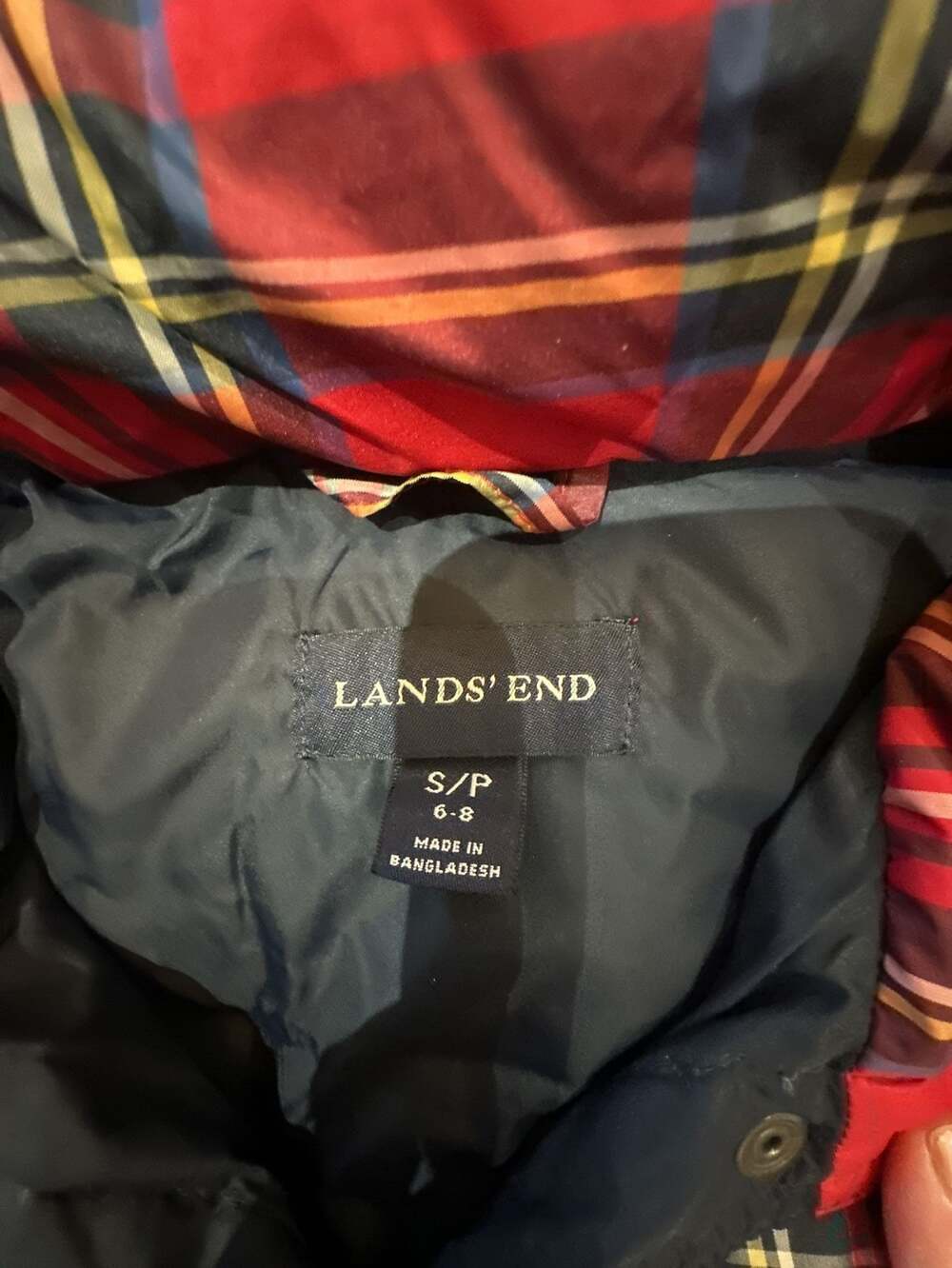 Lands' End Red Tartan Plaid Down Puffer Vest Size S 6-8 - Picture 2 of 6